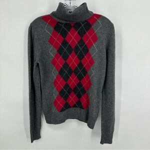 Apt. 9 100% Cashmere Argyle Turtleneck Sweater Gray Red Size M
